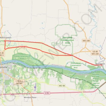 Section of Katy Trail trail, distance, elevation, map, profile, GPS track