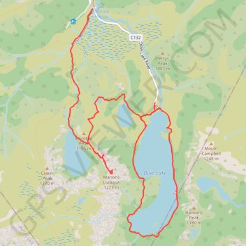 Crater Lake - Marions Lookout - Lake Lilla - Dove Lake trail, distance, elevation, map, profile, GPS track