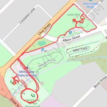 Park footpaths, Katanning All Ages Park, Western Australia trail, distance, elevation, map, profile, GPS track