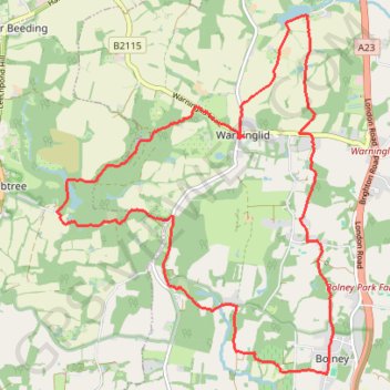 Walk - Bolney, Warninglid trail, distance, elevation, map, profile, GPS track