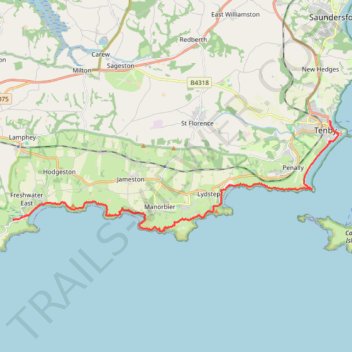 Pembrokeshire Coast from Tenby to Trewent Park trail, distance, elevation, map, profile, GPS track