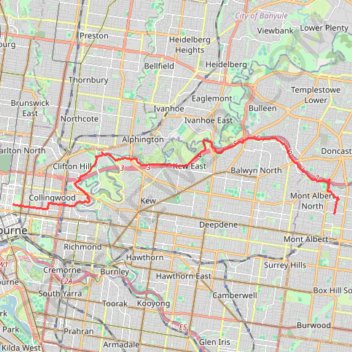 Box Hill - Yarra River - Royal Exhibition Gardens trail, distance, elevation, map, profile, GPS track