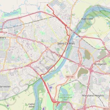 Creve Coeur Lakehouse Bar & Grill to Boschert Greenway New Town trail, distance, elevation, map, profile, GPS track