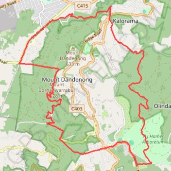Dandenong Ranges National Park Loop trail, distance, elevation, map, profile, GPS track