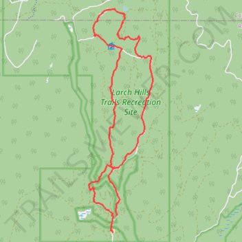 Larch Hills backcountry nordic trails: Blue Sky, Pileated Promenade and 4 bogs route trail, distance, elevation, map, profile, GPS track
