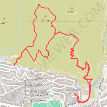 Ventura Hills Nature Preserve Trails 101 and 102 Loop trail, distance, elevation, map, profile, GPS track