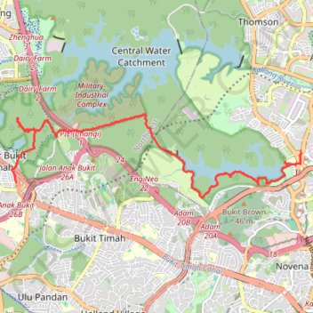 Bukit Timah Hill - MacRitchie Reservoir trail, distance, elevation, map, profile, GPS track