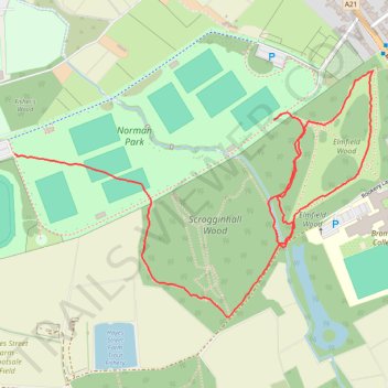 Elmfield Wood trail, distance, elevation, map, profile, GPS track
