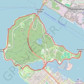 Stanley Park Loop trail, distance, elevation, map, profile, GPS track