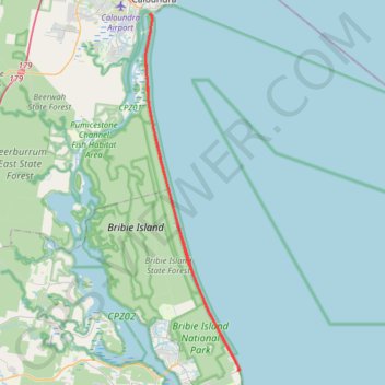 Bribie Island - Ocean Beach Ride trail, distance, elevation, map, profile, GPS track