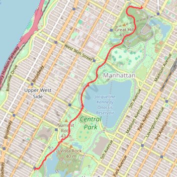 Central Park Evening walk trail, distance, elevation, map, profile, GPS track