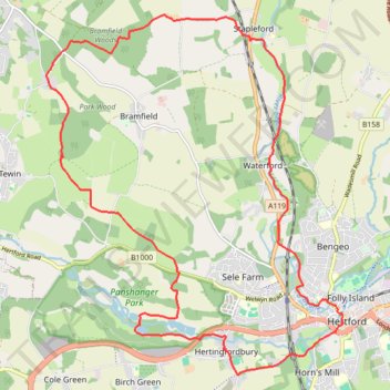 Circuit from Stapleford trail, distance, elevation, map, profile, GPS track