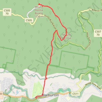 Warburton to Mount Donna Buang trail, distance, elevation, map, profile, GPS track