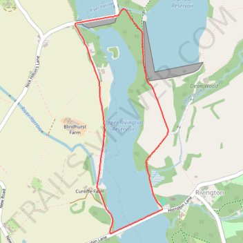Upper Rivington Reservoir Loop trail, distance, elevation, map, profile, GPS track