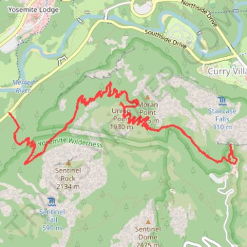 Four Mile Trail to Glacier Point and Union Point in Yosemite National Park trail, distance, elevation, map, profile, GPS track