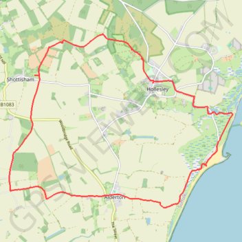 Shottisham - Aldertom - Shingle Street - Hollesley - Shottisham trail, distance, elevation, map, profile, GPS track
