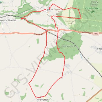 Sapperton to Rodmarton trail, distance, elevation, map, profile, GPS track