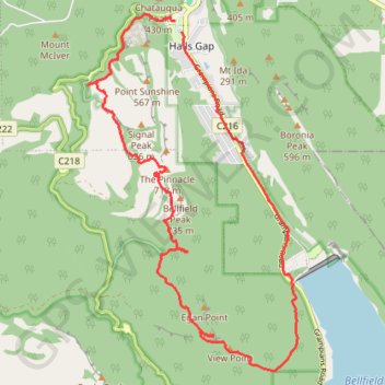 Splitters Falls, Grand Canyon, Pinnacle, Sundial loop trail, distance, elevation, map, profile, GPS track