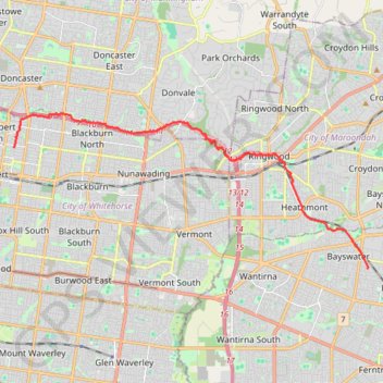 Box Hill - Bayswater trail, distance, elevation, map, profile, GPS track