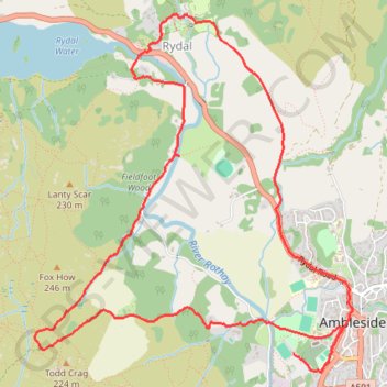 Ambleside to Rydal Loop trail, distance, elevation, map, profile, GPS track