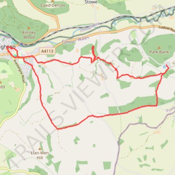 Knighton circular walk on public foot paths trail, distance, elevation, map, profile, GPS track