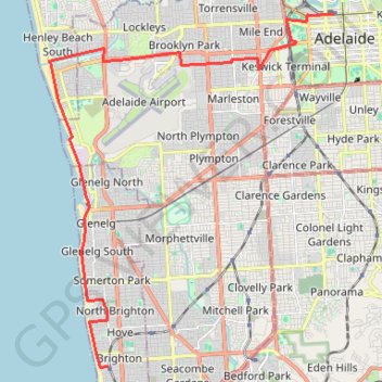 Brighton - Adelaide trail, distance, elevation, map, profile, GPS track