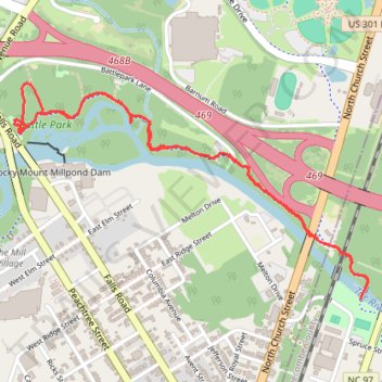 Rocky Mount Greenway: Battle Park to Martin Luther King Park trail, distance, elevation, map, profile, GPS track