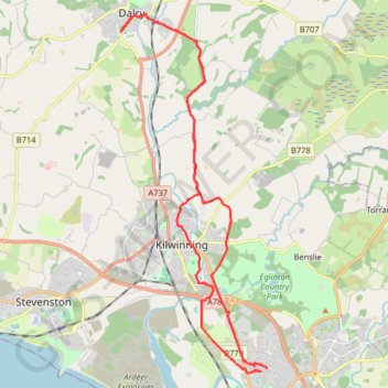 Irvine, Scotland to Dalry and back trail, distance, elevation, map, profile, GPS track