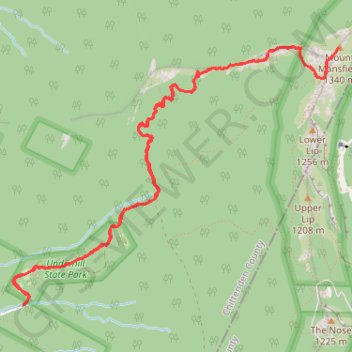 The Chin of Mount Mansfield via Sunset Ridge Trail in Underhill State Park trail, distance, elevation, map, profile, GPS track