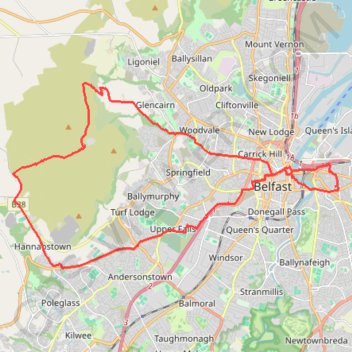 Cycle up Divis and Black Mountain trail, distance, elevation, map, profile, GPS track