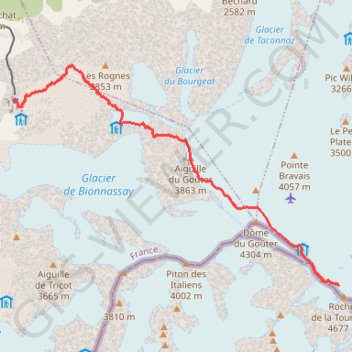 Монблан trail, distance, elevation, map, profile, GPS track