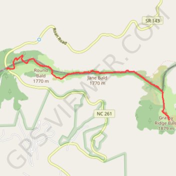 Grassy Ridge Bald from Carvers Gap via Appalachian Trail in Pisgah National Forest trail, distance, elevation, map, profile, GPS track