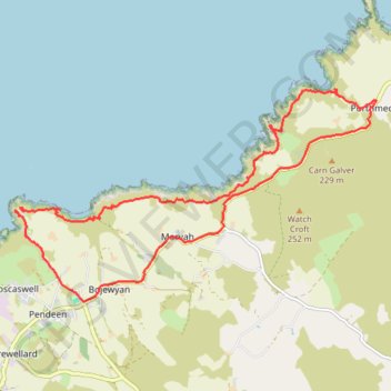 Pendeen to Porthmeor trail, distance, elevation, map, profile, GPS track