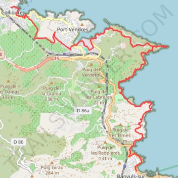 1.1 Collioure-Banyuls Littoral trail, distance, elevation, map, profile, GPS track