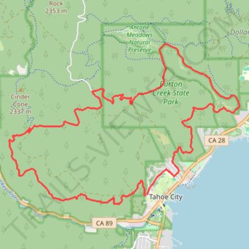 Tahoe Rim Trail to Burtron Creek trails trail, distance, elevation, map, profile, GPS track