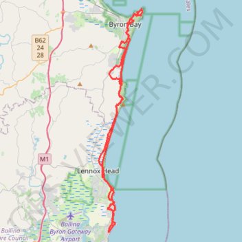 Byron Bay - Ballina trail, distance, elevation, map, profile, GPS track
