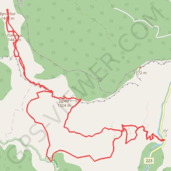 Vlaška planina: DREN (1.324 m) - PANICA (1.442m) - VRTIBOG (... trail, distance, elevation, map, profile, GPS track
