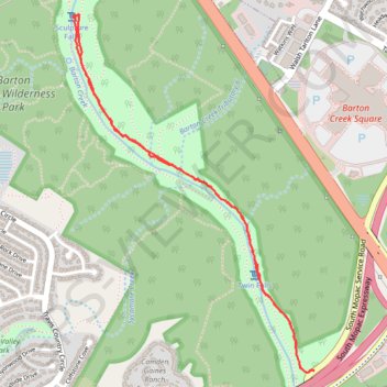 Twin Falls and Sculpture Falls along Austin's Barton Creek Greenbelt Trail trail, distance, elevation, map, profile, GPS track