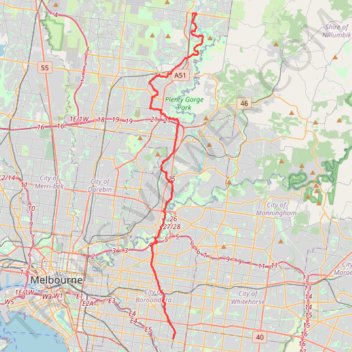 Ashburton to Mernda (cycle) trail, distance, elevation, map, profile, GPS track