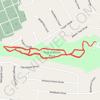 Troy Kiwanis Park main trail asphalt paved trail, distance, elevation, map, profile, GPS track