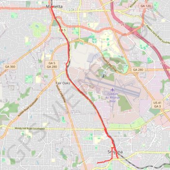 Ride from Smyrna to Marietta on the Mountain to River Trail trail, distance, elevation, map, profile, GPS track