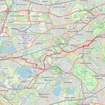 Staines to Richmond by bike trail, distance, elevation, map, profile, GPS track