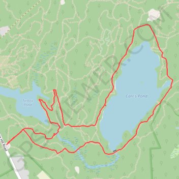 Carr's Pond and Tarbox Pond Loop Trail via Ring Road in Big River Management Area trail, distance, elevation, map, profile, GPS track