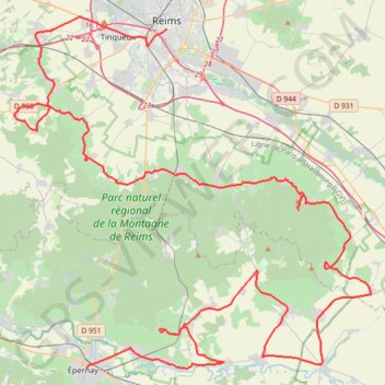 Route Touristique du Champagne : Montagne de Reims trail, distance, elevation, map, profile, GPS track