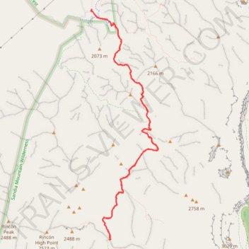Piedra Lisa North Trail - Sandia Mountain Wilderness trail, distance, elevation, map, profile, GPS track
