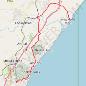 Ballito - Tinley Manor trail, distance, elevation, map, profile, GPS track