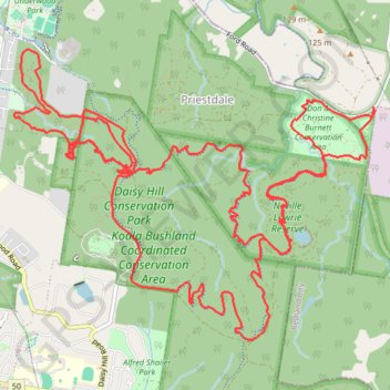 Daisy Hill Conservation Park trail, distance, elevation, map, profile, GPS track