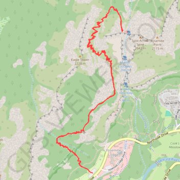 Upper Yosemite Fall Trail via Columbia Rock and Oh My Gosh Point trail, distance, elevation, map, profile, GPS track