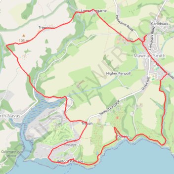 Mawnan Helford loop trail, distance, elevation, map, profile, GPS track