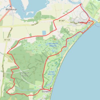 Suffolk Coast Path - Dunwich to Walberwick Loop trail, distance, elevation, map, profile, GPS track